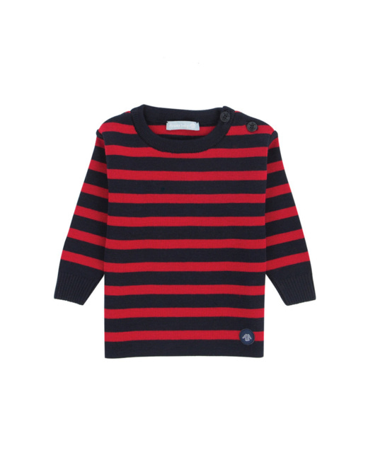 Pull marin rayé "Briac" Baby - laine Mérinos - Navire/Braise