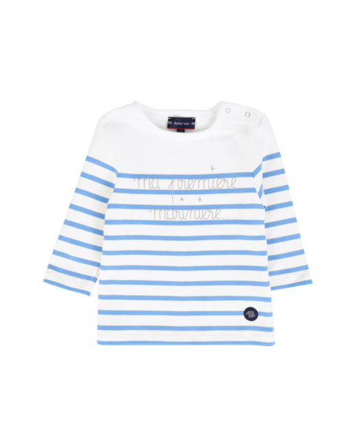 Marinière Baby " Ma 1ère marinière" - coton épais - Milk/Bleu Lobelia