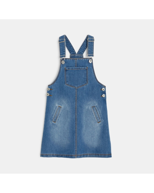 Robe-salopette en jean bleue fille