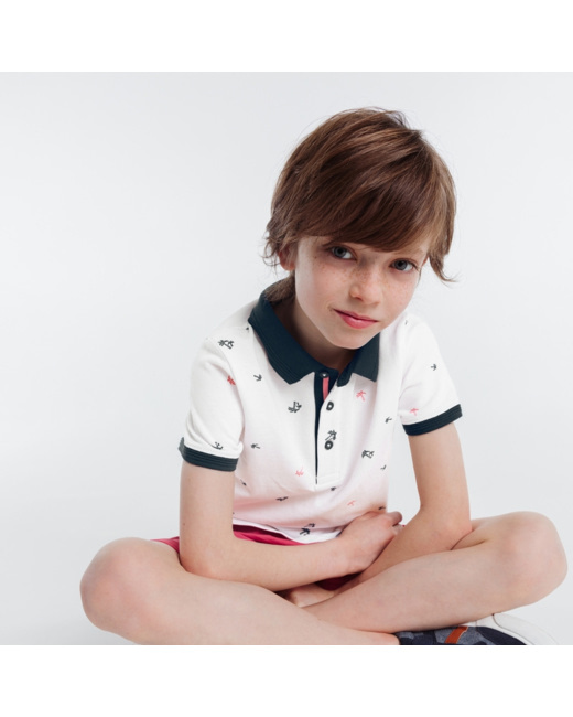 Polo piqué imprimé palmiers blanc garçon
