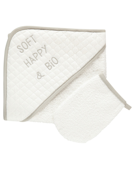 Cape de bain et gant de toilette coton bio