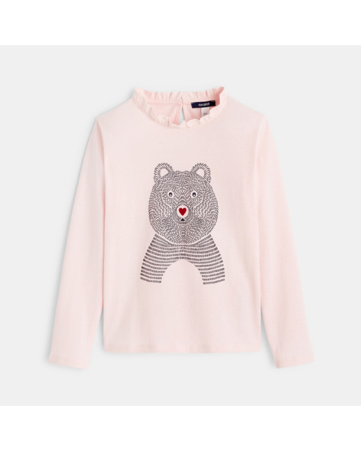 T-shirt manches longues à motif animal Ours rose fille