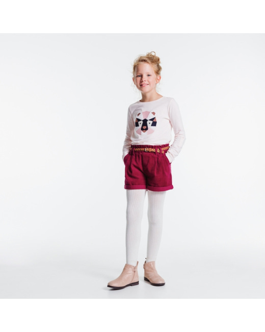 Short en velours côtelé ceinturé rouge fille