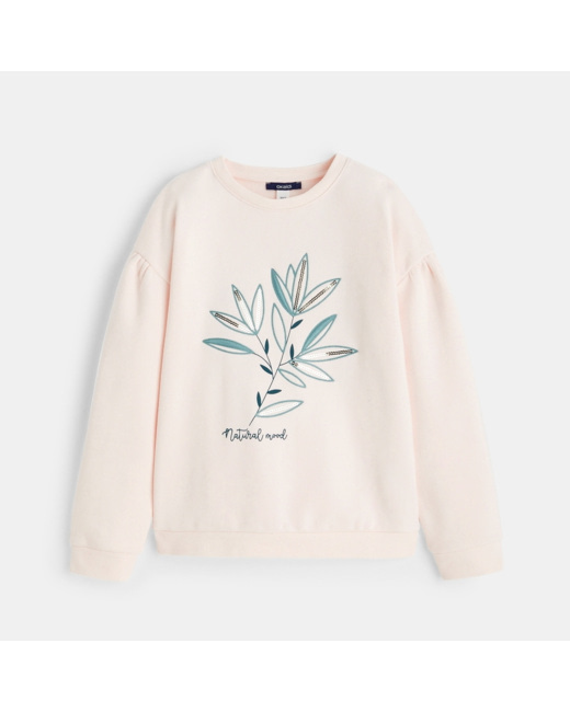 Sweat-shirt à motif brodé et sequins rose fille