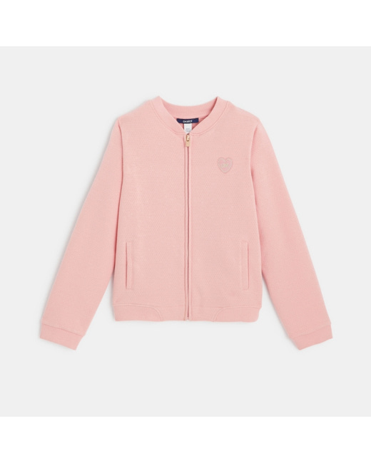 Sweat zippé à pois irisés rose fille