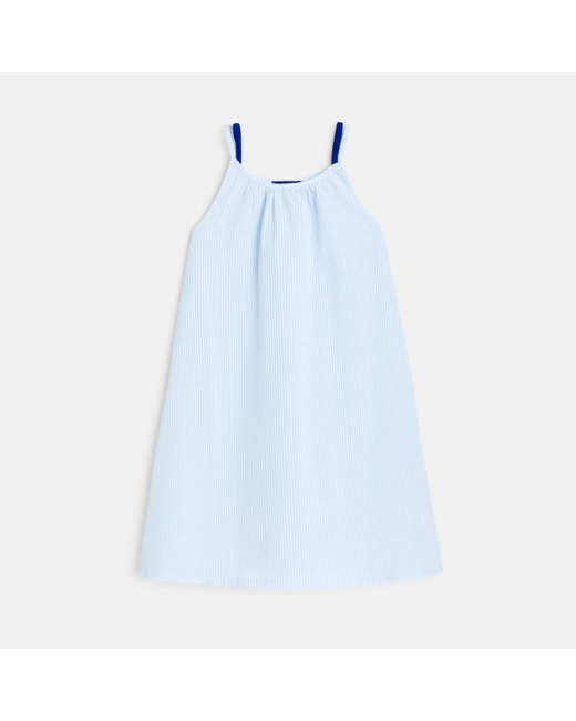 Robe rayée à fines bretelles bleue fille