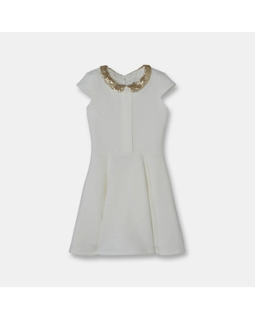 Robe à col Claudine amovible blanche fille