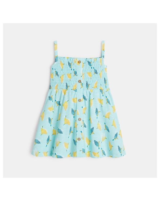 Robe smockée à bretelles imprimé oiseaux
