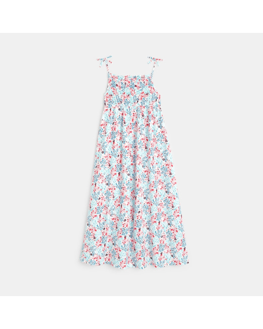 Longue robe à smocks imprimée fille