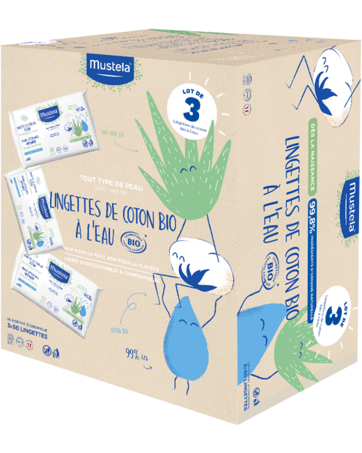 Lot de 3 Lingettes de Coton Bio à l'Eau