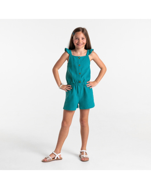 Combishort en gaze de coton bleu fille