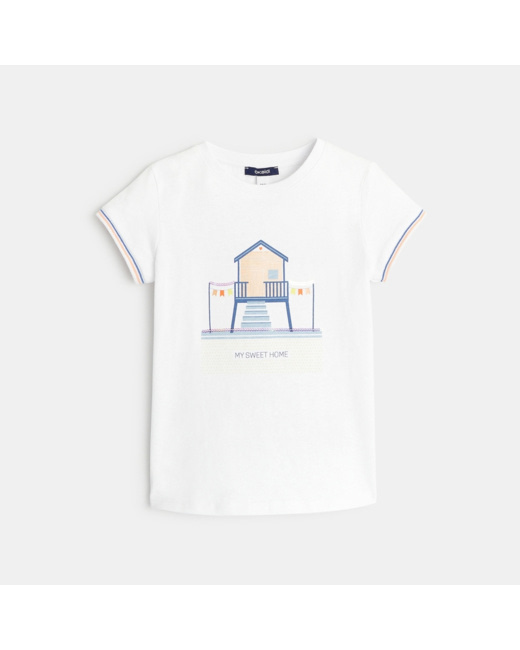 T-shirt col rond "home my sweet home" bleu fille