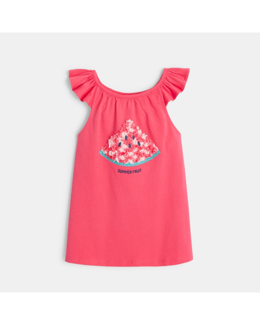 Débardeur avec motif fruité en relief rose fille