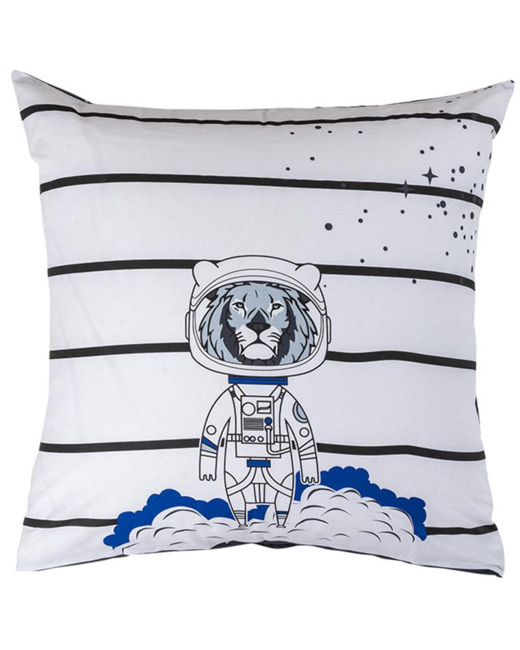 Taie d'oreiller pur coton imprimé constellations et lion cosmonaute cosmic