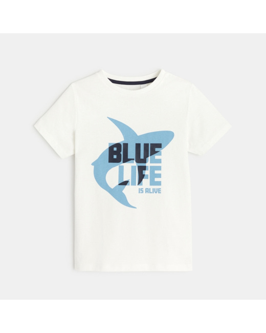 T-shirt à message "Blue Life is alive" blanc garçon