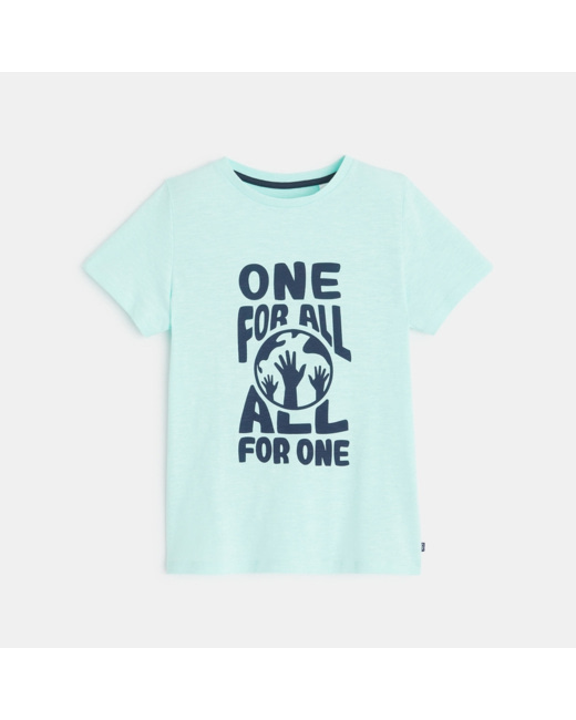 T-shirt manches courtes "one for all, all for one" turquoise garçon
