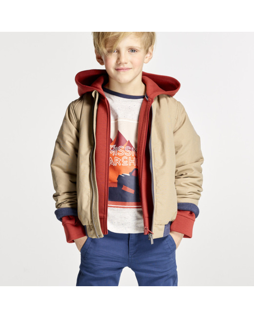 Blouson enduit déperlant à col teddy beige garçon