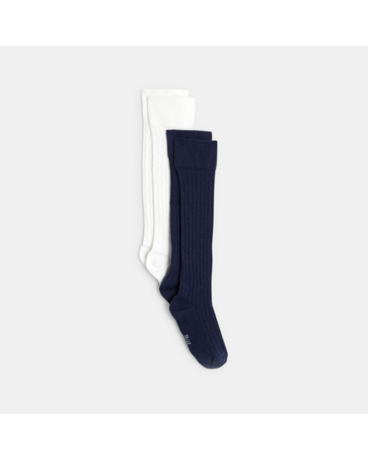 Chaussettes montantes côtelées bleues fille