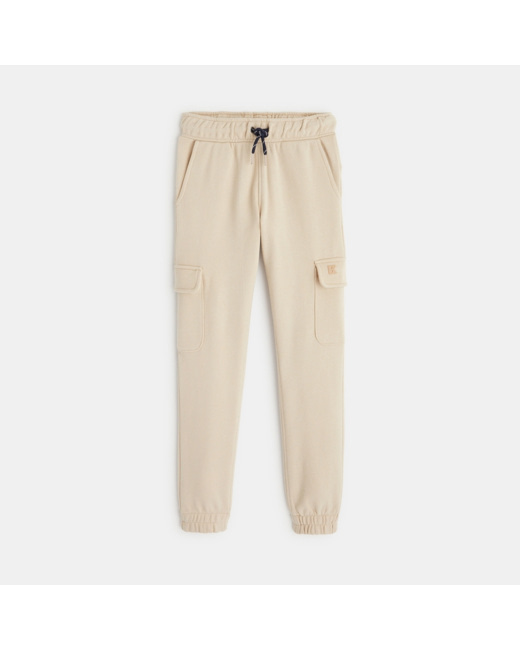 Jogging uni à poches cargo beige garçon