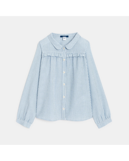 Chemise rayée et frou-frou bleue fille