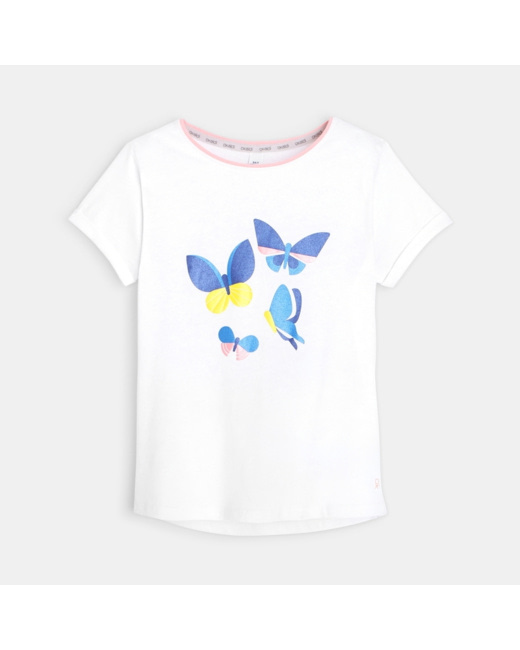 Pyjama court papillons en jersey blanc fille