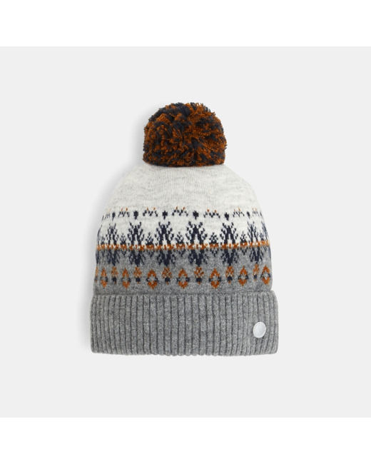 Bonnet à pompon motifs en jacquard gris garçon