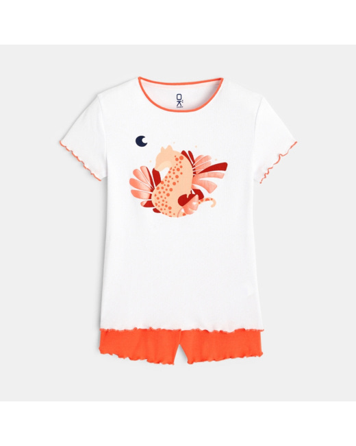 Pyjama d'été 2 pièces motif dragon blanc fille