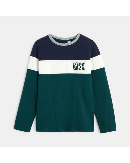 T-shirt tricolore à larges rayures OK96 vert garçon