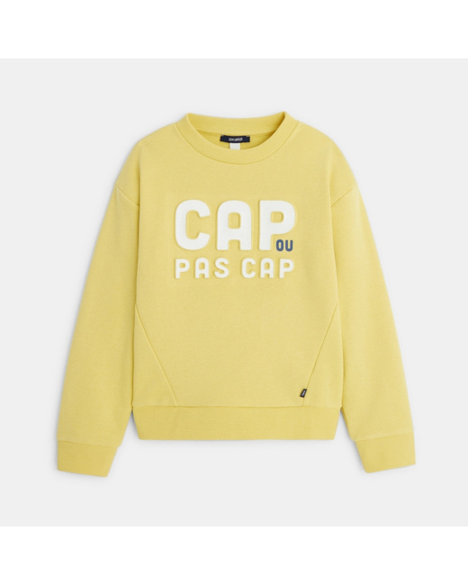 Sweat-shirt à message "Cap ou pas Cap" jaune garçon