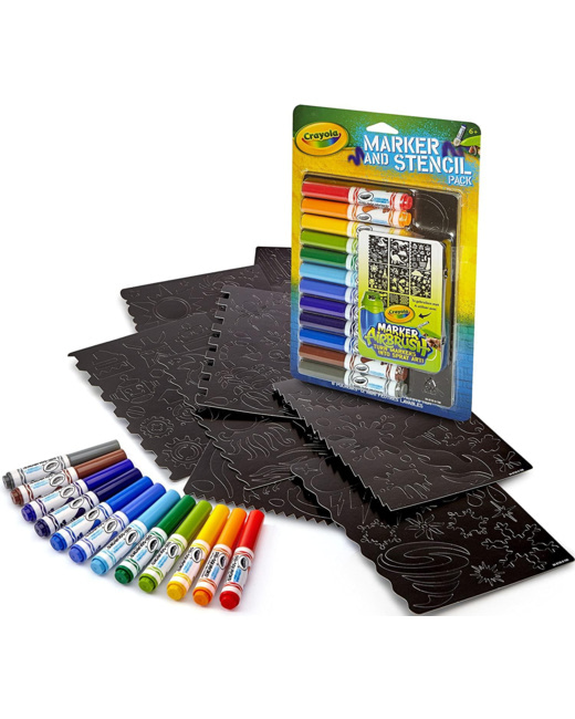 Lot de 12 feutres multicolores et pochoirs