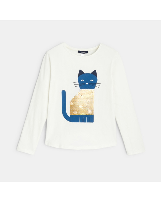 T-shirt à sequins magiques Chat bleu fille
