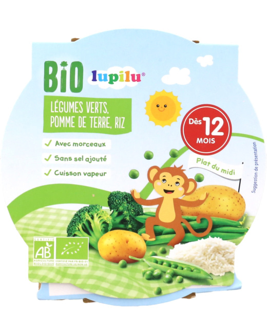 Assiettes 12 mois Bio - Légumes verts, pomme de terre, riz