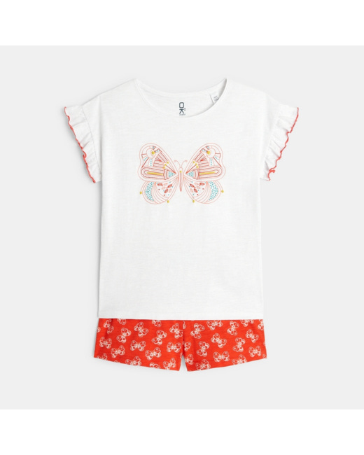 Pyjama short en jersey motif papillon blanc fille