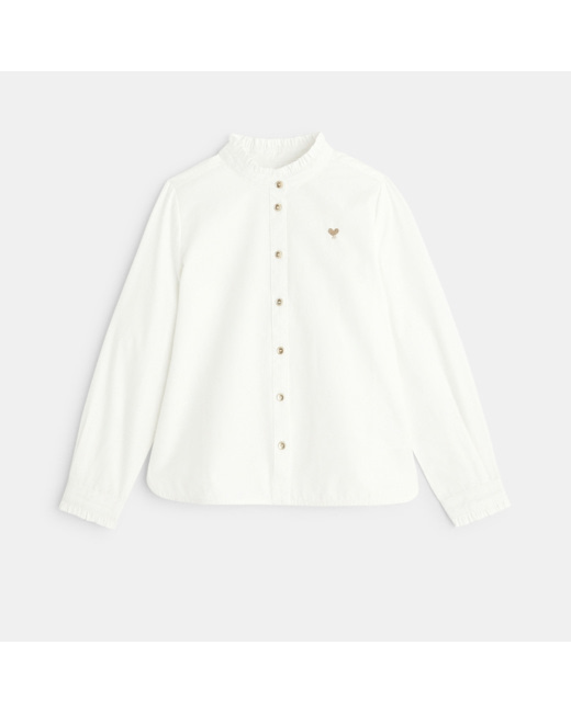 Chemise frou-frou broderie cœur blanche fille