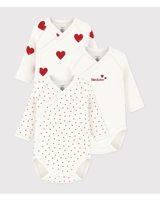 Lot de 3 bodies croisés cœur manches longues bébé