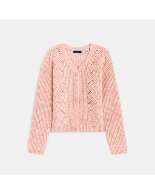 Gilet torsadé col V rose fille