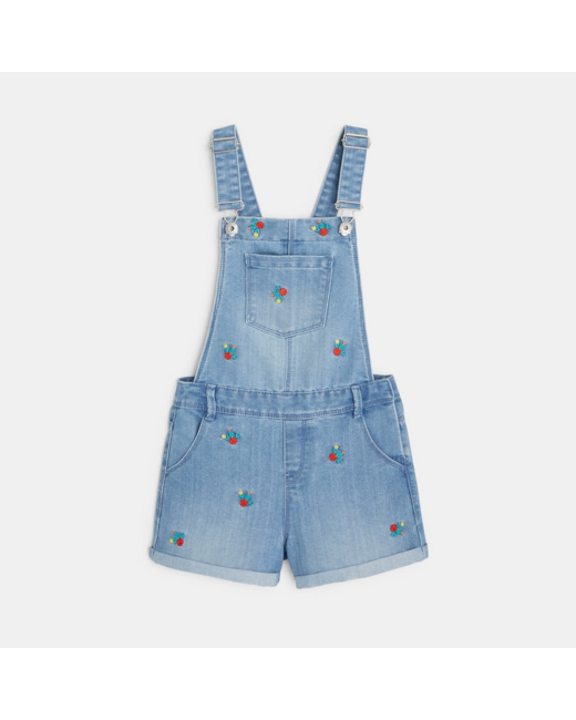 Salopette en jean brodé bleue fille