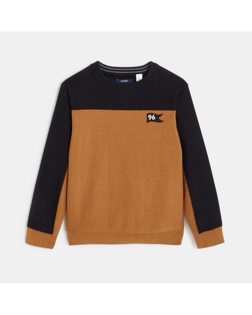 Pull colorblock en tricot orange garçon