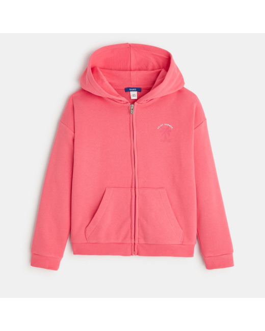 Sweat-shirt uni à capuche rose fille