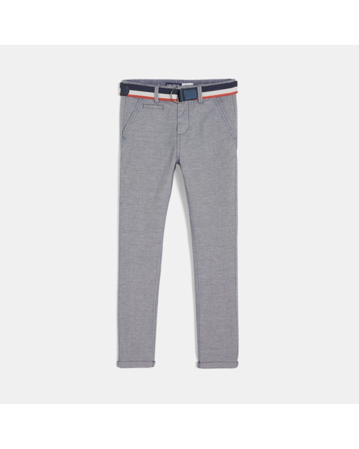 Pantalon en toile stretch + ceinture turquoise garçon