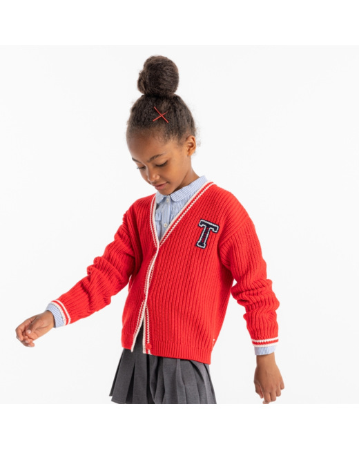 Gilet campus en maille côtelée rouge fille