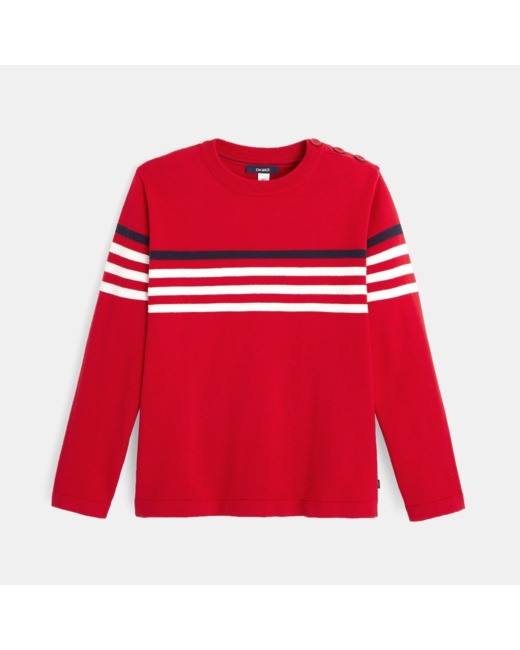 Pull coton à rayures rouge garçon