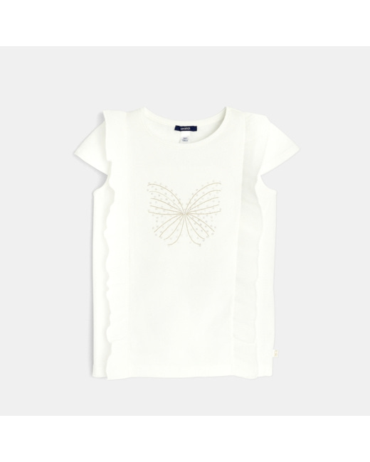T-shirt brodé et volanté blanc fille