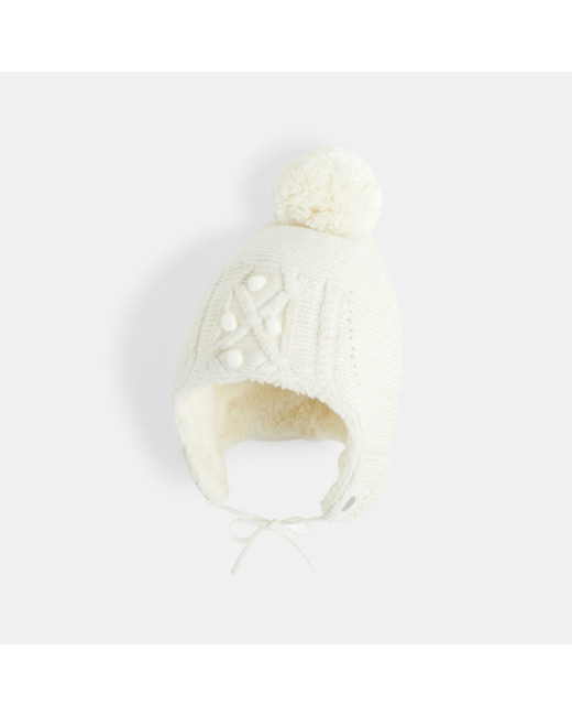 Bonnet péruvien fourré beige fille