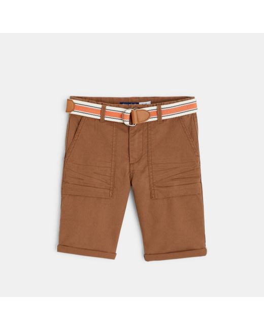 Bermuda slim en toile + ceinture marron garçon