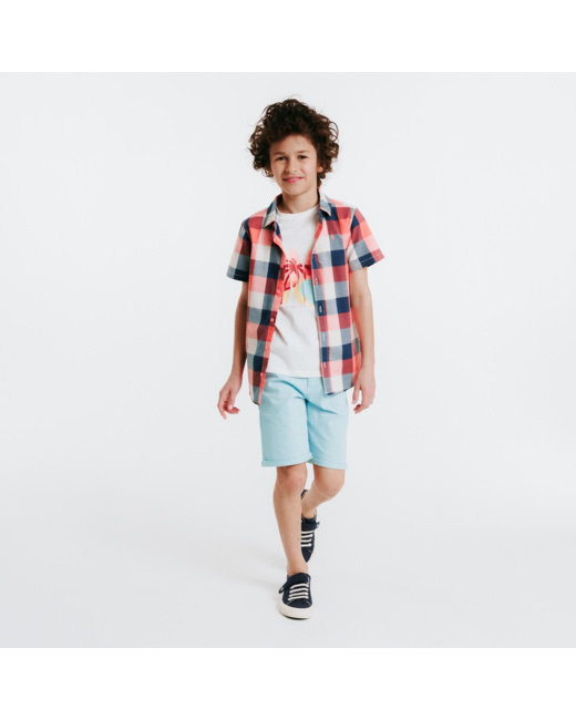 Chemise manches courtes à grands carreaux orange garçon