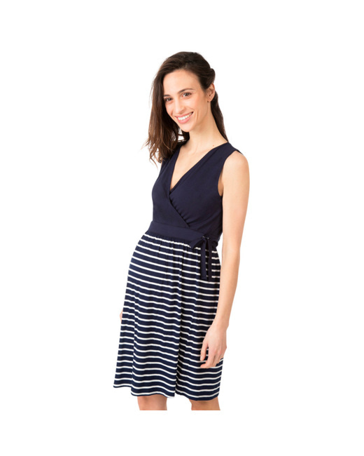 Robe de grossesse sans manches à rayures style marin