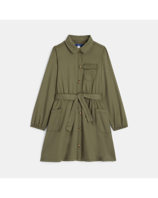 Robe-chemise en toile unie verte fille