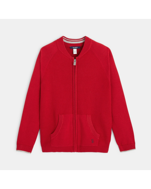 Gilet teddy zippé en maille fine rouge garçon
