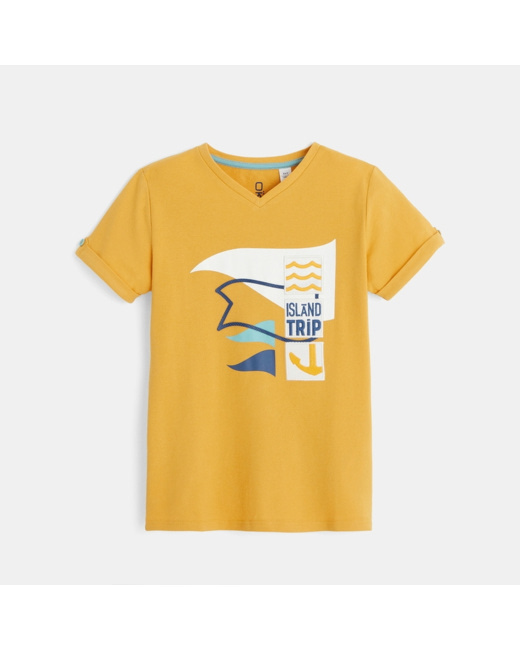 T-shirt manches courtes à motif placé jaune garçon